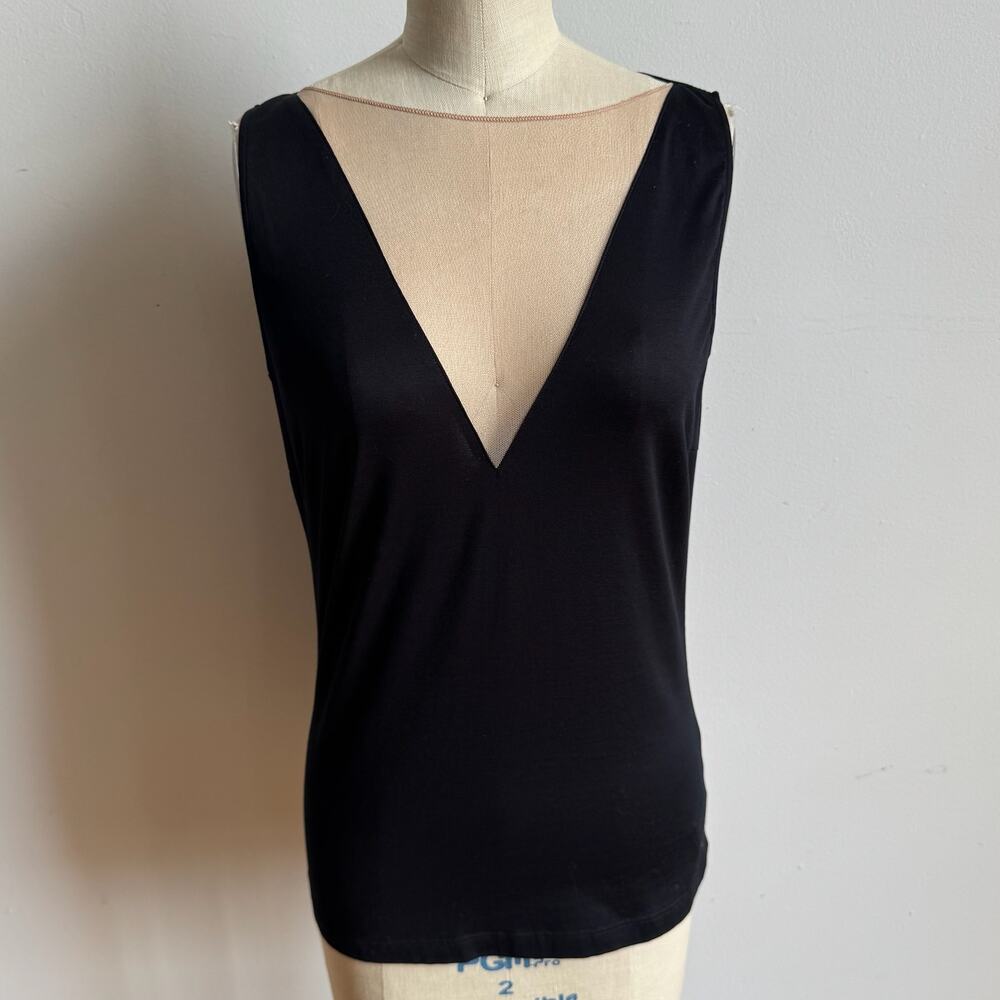 AKRIS Black Sleeveless Deep-V Blouse